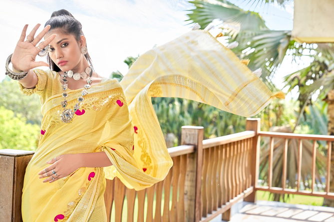 Rajyog Andaz  Latest Fancy Festive Wear Designer Rich Look Exclusive Linen Silk Saree Collection